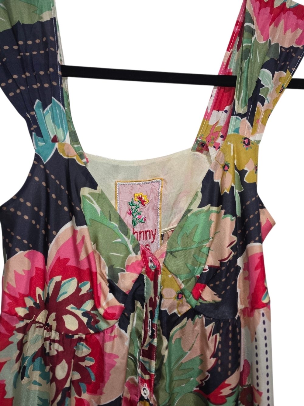 Johnny Was Silk Floral Maxi Dress XS Boho Cottagecore Sleeveless Button Front - Picture 3 of 9